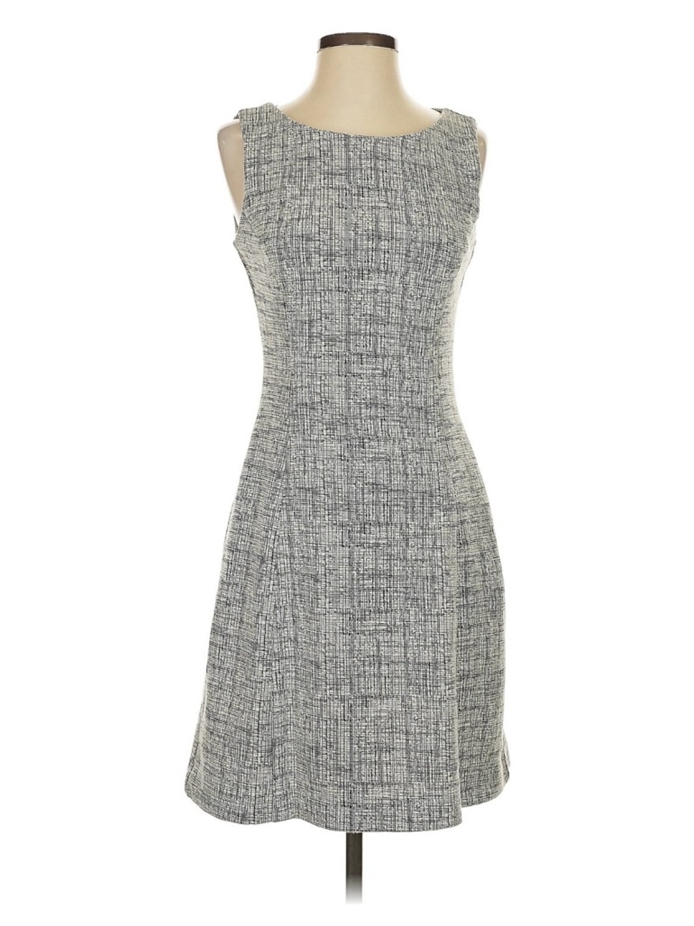 Tahari Gray Textured Sleeveless Midi Sheath Dress